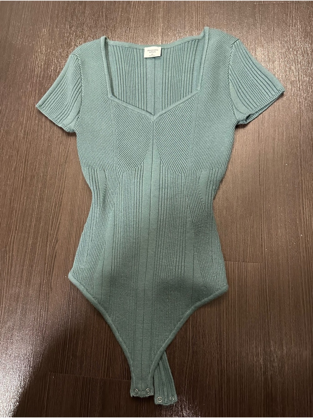 Abercrombie & Fitch Ribbed Square Neck Bodysuit in Sage Green